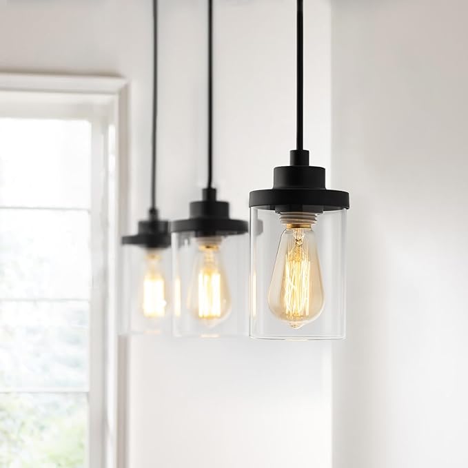mirrea H Type Cord Adjustable Black Track Lighting Pendant with Clear Glass Shade Pack of 3