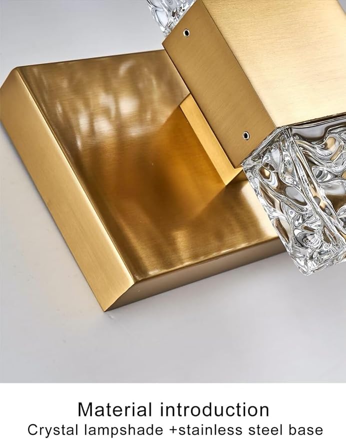 Gold Bathroom Vanity Lights Fixtures Over Mirror LED Crystal Modern 3 Light Brushed Stainless Steel Wall Mount Light for Bathroom Lighting Fixtures 3000K 30Watts Warm Light