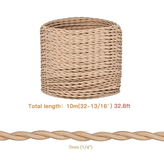 Helunsi 32.8ft Twisted Cloth Covered Wire - 18/2 Electrical Lamp Cord, 18 Gauge 2-Conductor Fabric Cord for DIY Projects (Beige)