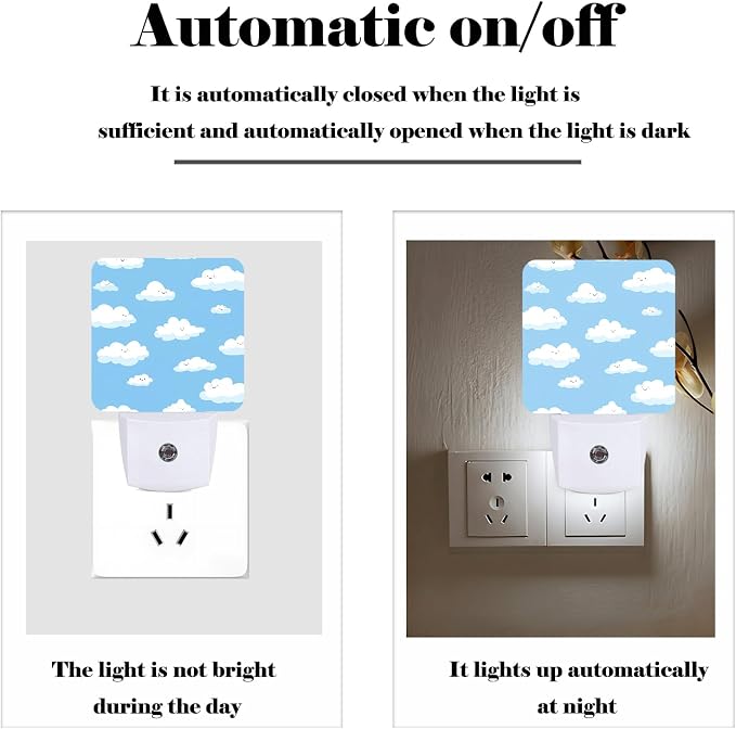 Blue Sky and Clouds Night Light,Plug Into Wall Decor for Stairway,Hallway,Kitchen,Dusk to Dawn Sensor Nightlights for Boys/Girls/Women/Men Room Gifts