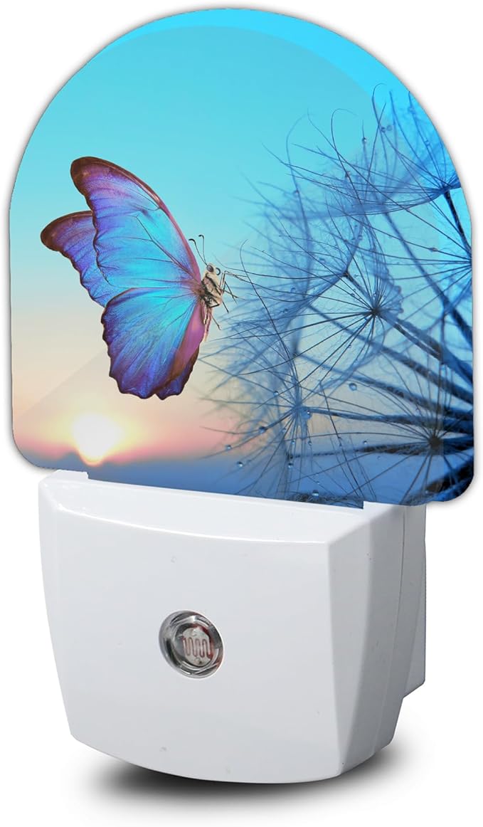 Blue Butterfly Dandelion Night Light, Night Lights Plug Into Wall Decor, Auto Sensor Lamp Home Indoor Stairway Kitchen Corridor, Boys Girls Women Men Room Gifts