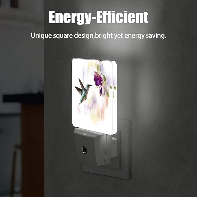 Groovy Hummingbird Flowers Dusk to Dawn Night Light, Auto Sensor Lamp Home Indoor Stairway Kitchen Corridor, Night Lights Plug into Wall Decor, Boys Girls Women Men Room Gifts