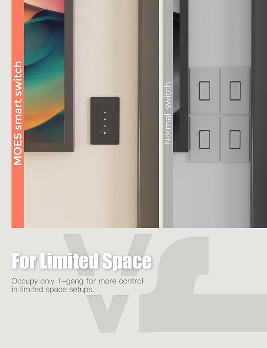MOES WiFi Smart Light Switch 3 Gang, Neutral Required, Black | Inteligente Single Pole Switch, Compatible with Alexa Google Assistant, Remote Control, No Hub Required