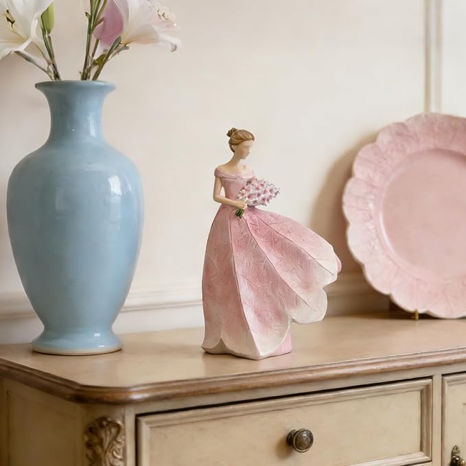 Guichifun Fairy Statue, Modern Table Decor, Pink, 5 x 3 x 7.5 Inch | Leaf Angel Girls, Resin, Living Room Office Sculpture, Indoor Rustic Figurines
