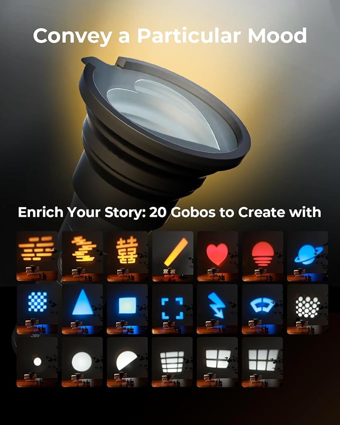 SMALLRIG RGB LED Photography Flashlight, 7500mAh Aluminum Alloy Patterned Ambient Light, 4 Color Fill Light with 20 Patterned Filters, Perfect for Photo, Content Creation Accessories RF10C 4634