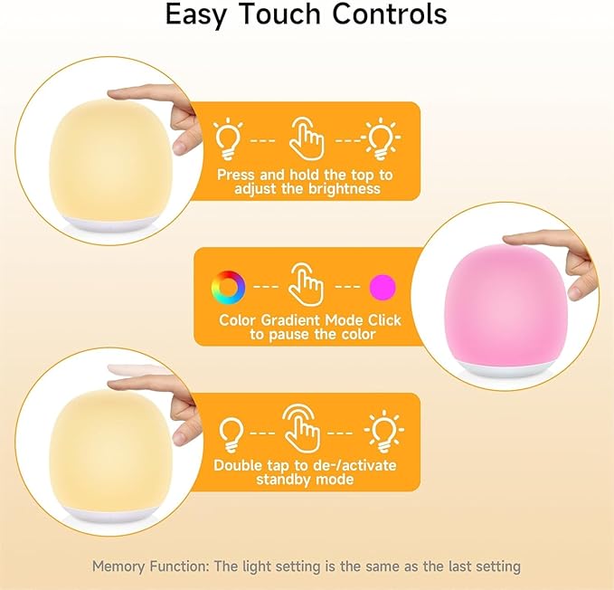Night Light for Kids, Baby Egg Night Light with 7 Colors Changing Mode & Stepless Dimming, Soft Silicone Touch Nursery Night Lamp BPA Free, 1 Hour Timer, Rechargeable for Breastfeeding