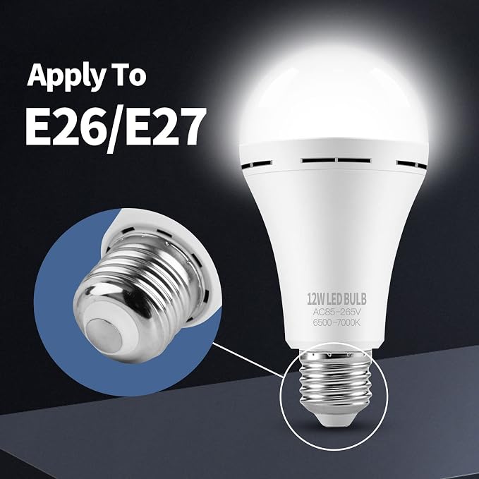 Rechargeable Emergency LED Light Bulbs for Home Power Failure | Listed Battery Operated Light Bulb Power Outage Camping Reading Lighting Hurricane 12W 800LM E26 6 Pk (Daylight)