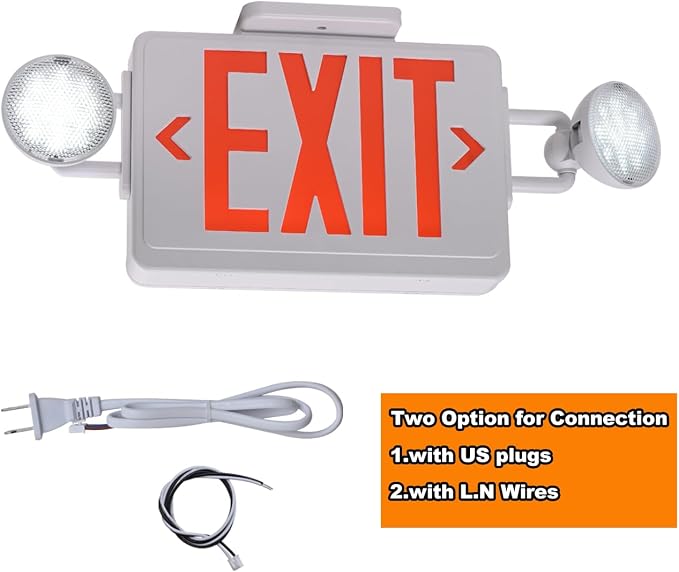 Emergency Exit Sign with Lights Battery backup, 200lm 3Hours Plug in Red Exit Signs with Emergency Lights for Business, Battery Operated,UL 924 AC85-277V