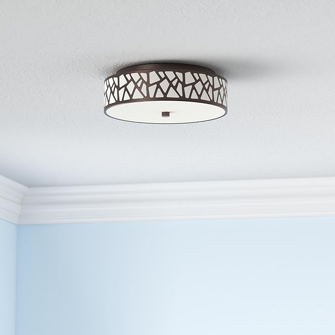 12 Inch Flush Mount Ceiling Light, 2 - Light Vintage Ceiling Lights Fixture with Frosted Glass Shade, Oil Rubbed Bronze Light Fixture for Hallway Corridor Kitchen Bathroom Bedroom Passway