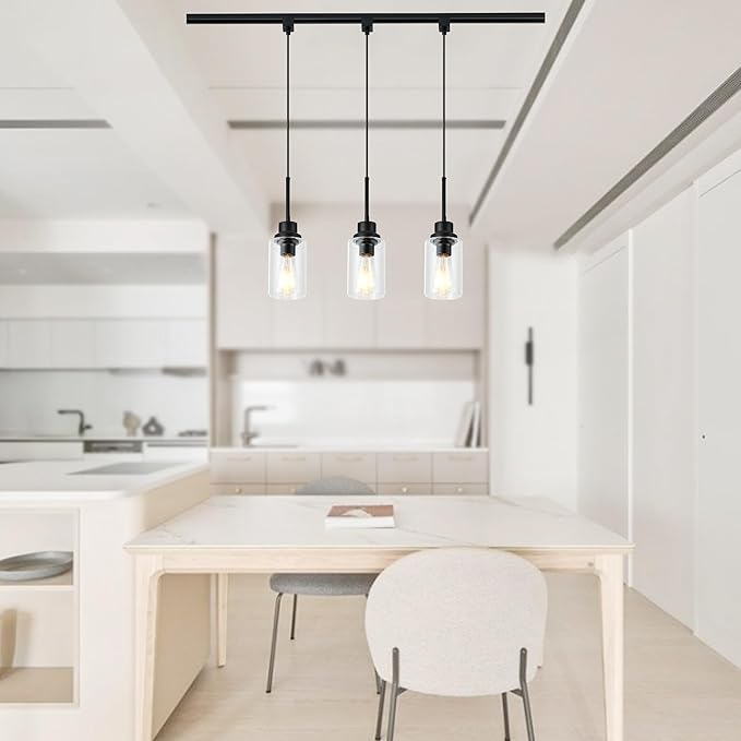 Track Lighting Heads H Type for Accent Task Retail Kitchen Ceiling Track Light H Type Pack of 3, Black Track Lighting Heads with Clear Glass Shade, Bulb and Track Not Included