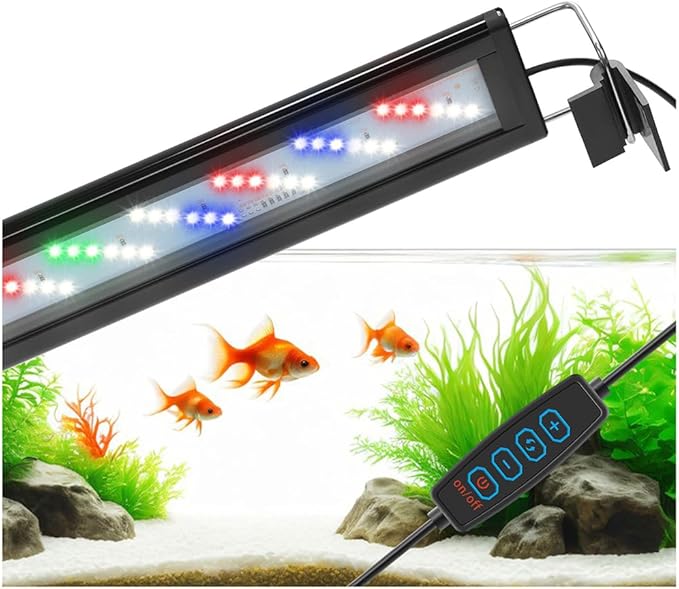 LED Aquarium Light Full Spectrum Fish Tank Light with Dimmer White Blue Red Green LEDs Fish Tank Light with Three Lighting Modes and Extendable Bracket for 12 Inch to 16 Inch Aquarium