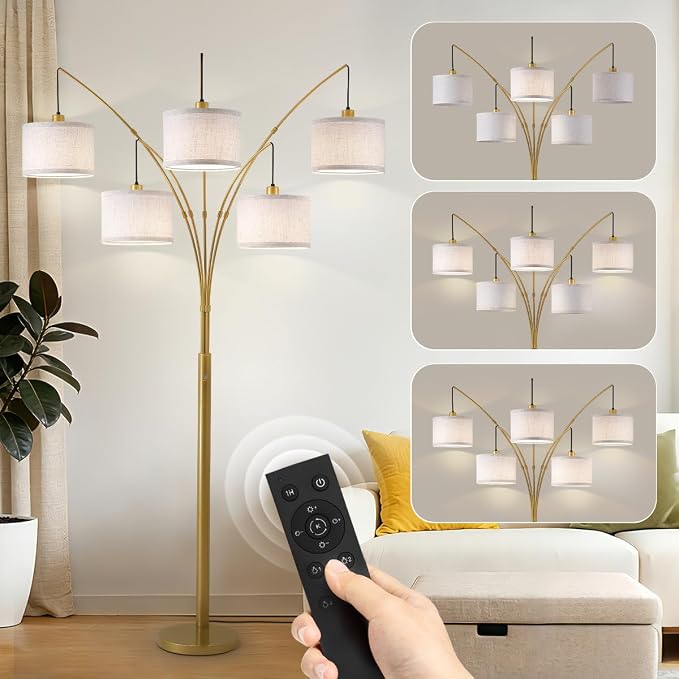 Gold Floor Lamps for Living Room, 4000LM Super Bright Arc Floor Lamp with Remote Control, Large Tall Floor Lamps with Stepless Dimmable, 80" Mid Century Tree Floor Lamp for Bedroom, Office
