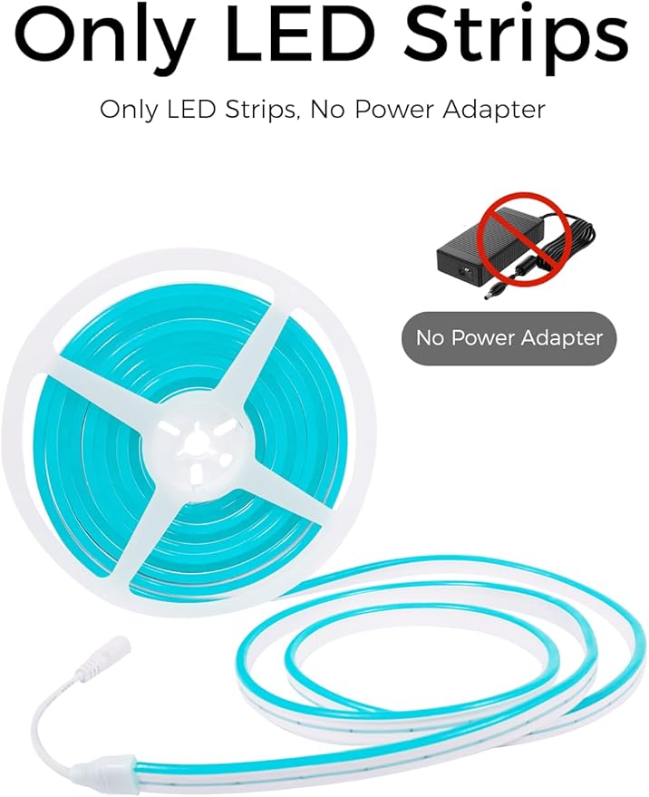 YM E-Bright Led Neon Strip Lights 12V Rope Silicone Indoor Outdoor 16.4Ft 600SMD Waterproof Flexible for Signboard Bar Home Kitchen Bedroom Party Holiday Art Decoration, Ice Blue(No Power Adapter)