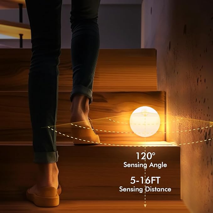8 Pack Motion Sensor Stair Light for Indoor, Battery Operated Night Lights, Led Stick On Puck Lighting Closet Lamp, Motion Activated Lamps for Step, Cabinet, Hallway, Bathroom