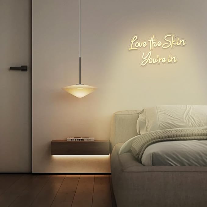 ''Love the Skin You're in'' Neon Sign Facial Spa Neon Light for Wall Decor Warm White Letters Neon Lights Beauty Salon Sign for Business Skin Care Salon Beauty Shop Decorations