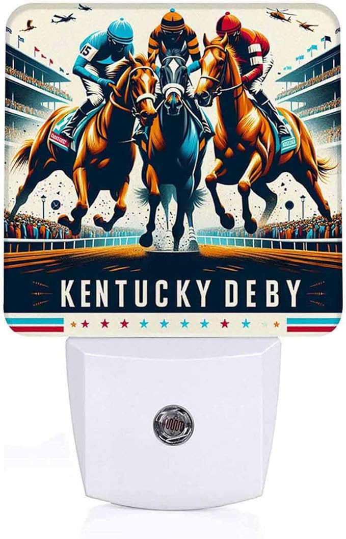 LED Night Light Lamp with Smart Sensor Dusk to Dawn Sensor,Three Horses Nose to Nose At Horse Racing Equestrian Sport Night Light Daylight White,0.5W Plug-into Wall for Adults