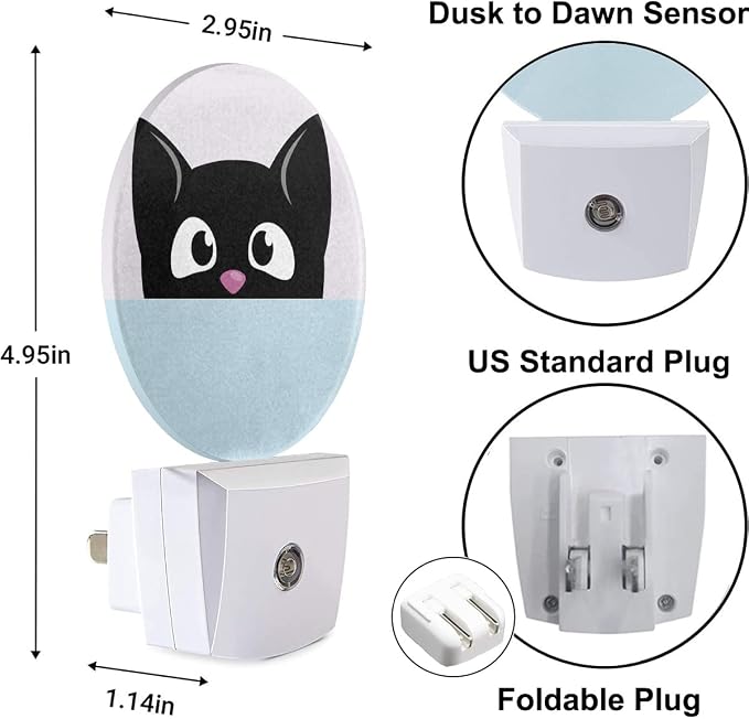 Cat Lamp Cartoon Black Cat Big Eyes Cute Kitten Animal Plug-in Night Lights with Dusk-to-Dawn Sensor for Bedroom, Bathroom and Living Room 0.5W Sleep Friendly for Women/Girls/Boys