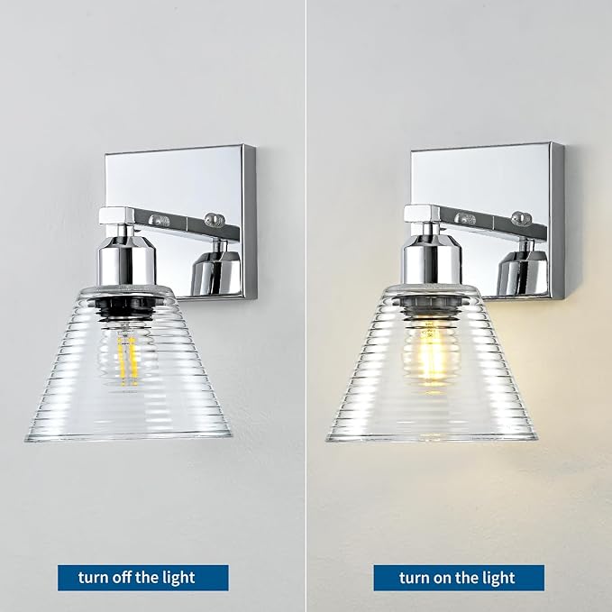 1-Light Bathroom Vanity Light, Nickel Modern Bathroom Lighting Fixtures with Clear Glass Shade, Farmhouse Wall Sconces for Mirror Kitchen Bedroom Living Room