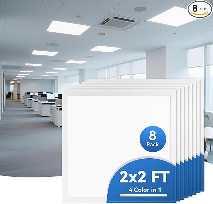 CycevSun 2x2 LED Flat Panel Light Drop Ceiling, 30/40/50W Selectable 8-Pack | 4CCT 3000K 4000K 5000K 6000K Switchable, Up to 5500LM, 0-10V Dimmable, 100-277V, ETL, Office, Classroom, Commercial
