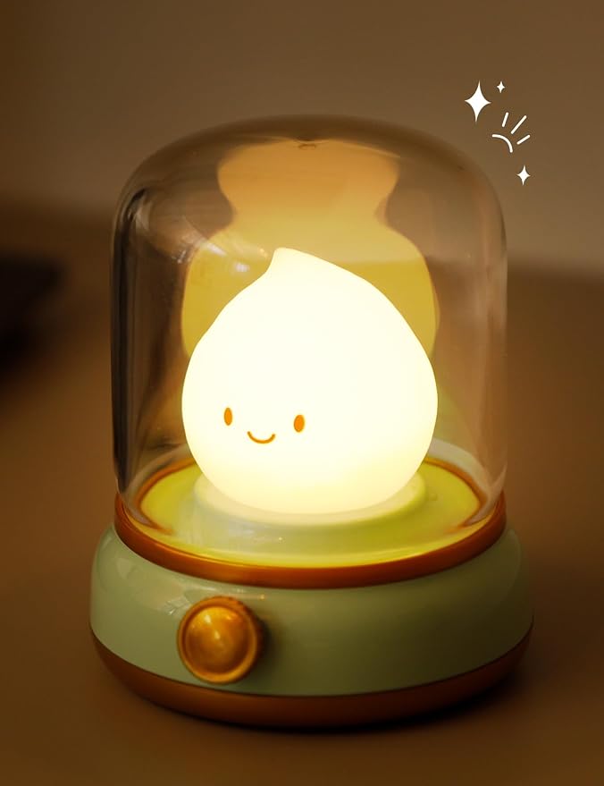 Cute Flame Kids Night Light, Rechargeable Lamp, Timer, Cozy Gift | Battery Night Light, Dimmable, kerosene Lamp, Desk Lamp Cute, Bedside Light, Portable, Kids Lantern, Nursery lamp, Ghost