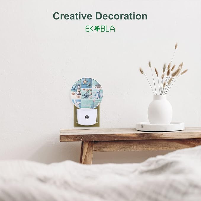 EKOBLA Starfish and Sea Shell LED Night Light Beach Ocean Sea Dusk to Dawn Plug-in Nightlights Auto Sensor for Home Indoor Bathroom Hallway Kitchen