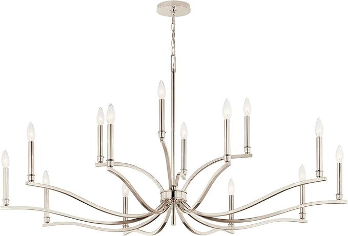 Kichler Malene 14-Light 2-Tier Chandelier, Updated Traditional Light in Polished Nickel, Sloped Ceiling Compatible, for Foyer, Dining Room or Living Room (27.25" x 52.75"), 52698PN