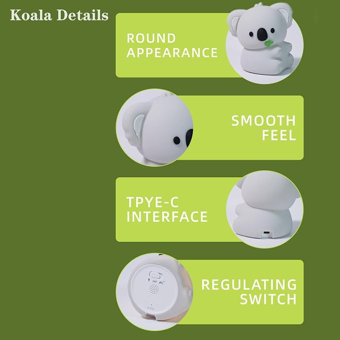 Cute Koala Night Light, LED Squishy Night Lamp, 7 Colors Dimmable Timer Nursery Nightlight for Kids, Rechargeable Touch Lamp, Dorm Decor, Kids Funny Gifts(Koala)