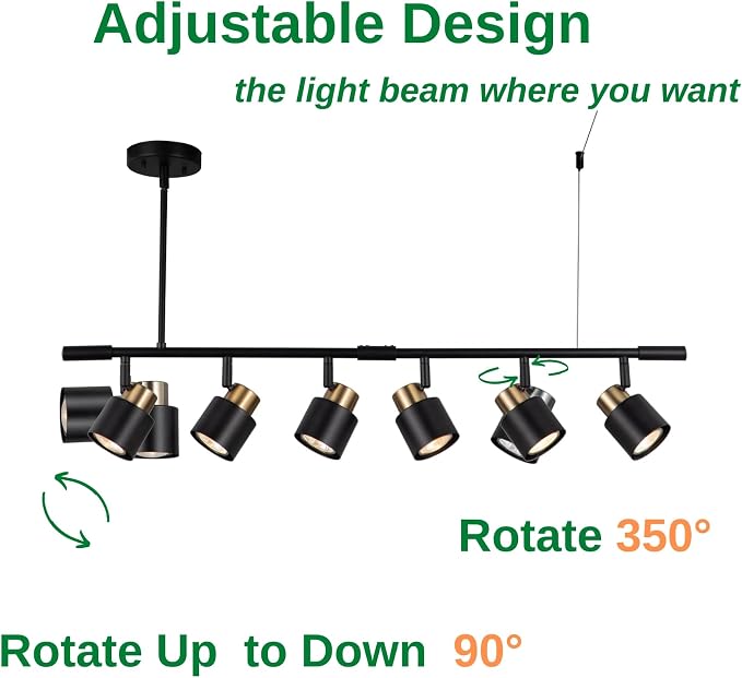 6 Light Track Lighting Kit, Matt Black Brass Finish Adjustable Height with Moden Flush Mount Ceiling Spotlight for Kitchen,Dining,Living Room,Home Improvement