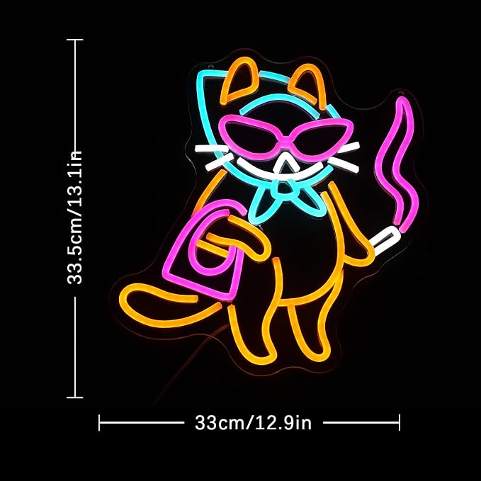 Cat Neon Sign for Wall Decor, Cool Cat Neon Light Wall Art with Dimmable Switch,USB Powered Cool Lady LED Light Up Sign Neon for bedroom,Bar, Living Room,Pet Shop Decor