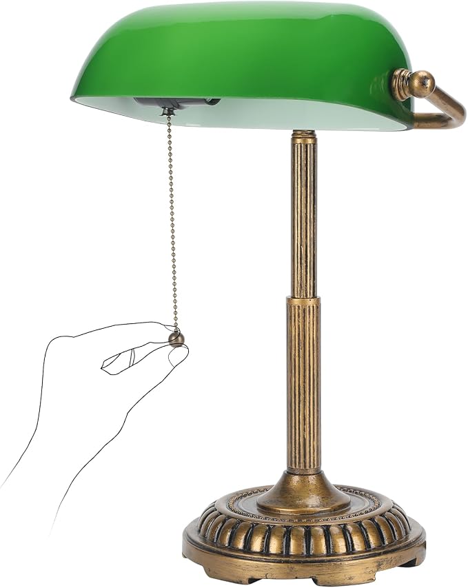 NISSAFORS Bankers Lamp, Green Desk Lamp with Pull Switch, Vintage Table Lamps for Home Office, Library, Piano (Green)