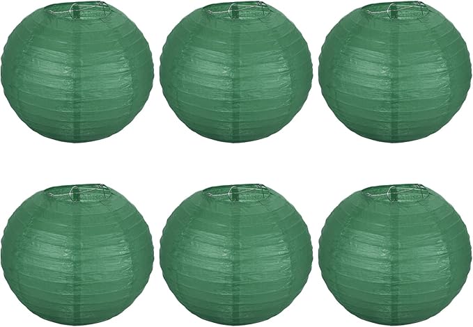 PATIKIL 8 Inch Paper Lanterns, 6 Pack Round Folding Hanging Lamp Shade for Wedding Home Party Festival Celebration, Dark Green