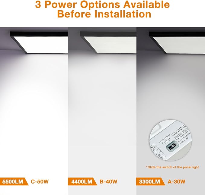 12-Pack Black 2x4 LED Surface Mount Panel Light 0-10V Dimmable | 100-277V, 5000K-4000K-3000K & 30W-40W-50W Switchable, with Direct Ceiling Mount Bracket, ETL Listed