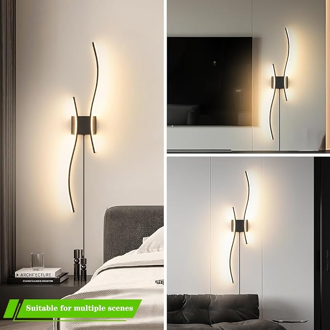 Daunton Modern Black Plug in Wall Sconces Set of 2 - Smart Dimmable LED Wall Lights with Remote, 3CCT Adjustable & Memory Function, Timer Setting - No Wiring Needed for Living Room, Bedroom, Hallway