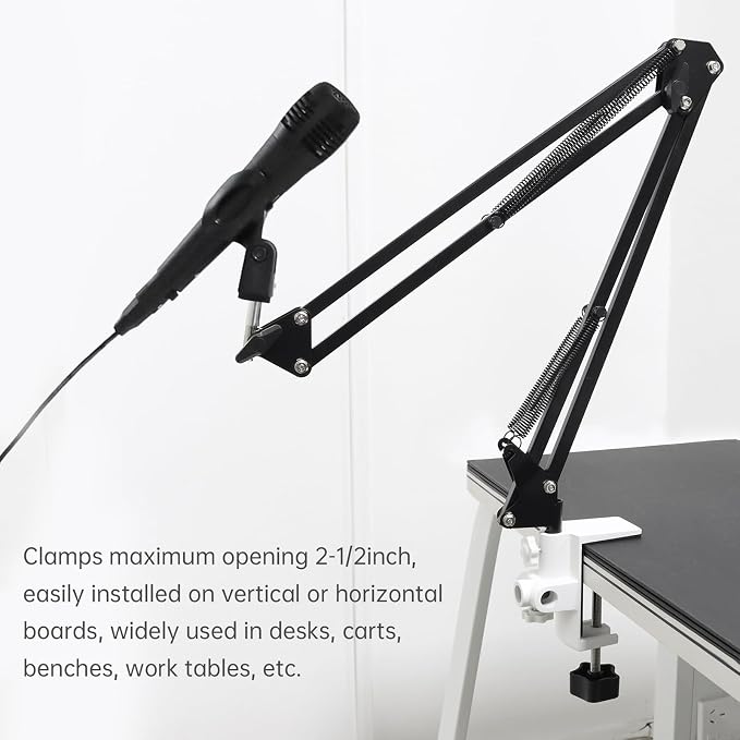 RTNLIT Desk Lamp Clamp, 1/2 inches 4 Hole Metal Table Mounting Clamp, White | Universal C Clamp for Magnifying Light/Microphone/Boom Scissor Arm, Fits up to 2-1/2 inches Desktop Thickness