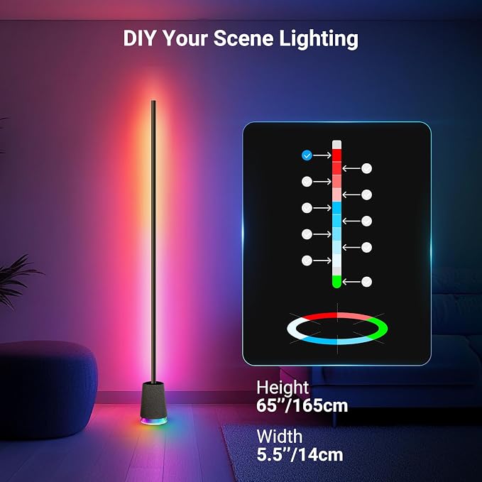 NEEWER NF06 RGB IC CW Smart Floor Lamp, 1500lm LED Standing Corner Light, APP/AI Design/Music Sync, 16 Million Color Ambient Lighting Compatible with Google and Alexa, Living Room Bedroom Home Decor