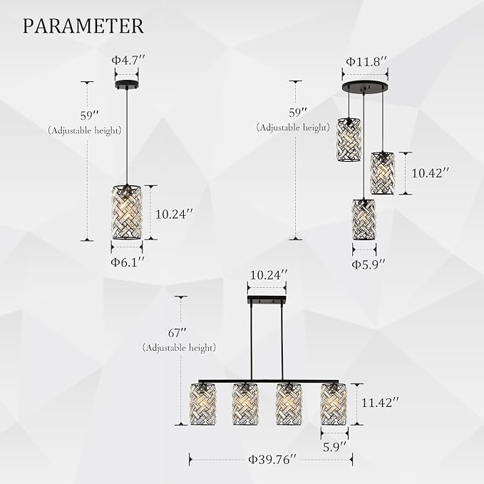 CATINER Black Crystal Pendant Light, Mini Kitchen Island Hanging Light, E26 | Black crystal pendant light with adjustable cord, E26 socket, dimmable for kitchen islands, dining rooms and hallways