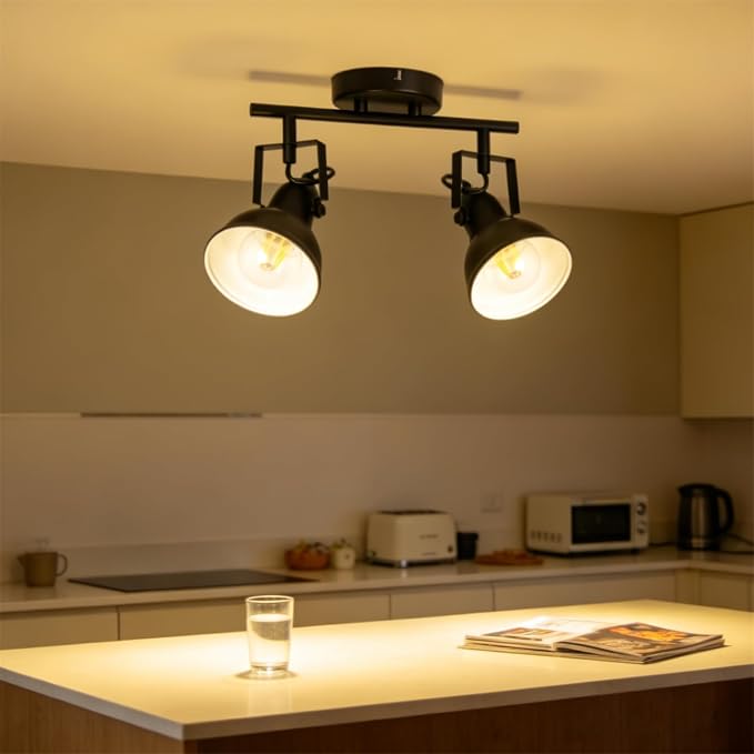 HiBay LED Track Lighting Fixtures, Rotatable 2-Light Spot Light Black | Ceiling Wall Mount, Industrial Track Light Spotlight for Kitchen, Living Room, Hallway, E26 Base (Bulbs Not Included)