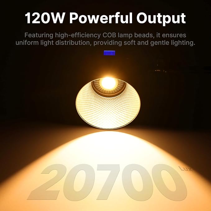 ULANZI 120W Bi-Color LED Video Light, 2700K-6500K 20700 lux/m COB Bowens Mount Photography Studio Light Continuous Output Lighting with APP Control, Adapter and V-Mount for Battery Powered, 6 Effects