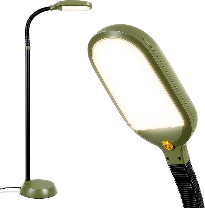 Brightech Litespan - Bright LED Floor Reading Lamp for Over Chair Crafts and Reading, Estheticians' Light for Lash Extensions, Adjustable Standing Lamp for Living Room, Bedroom, Office - Green