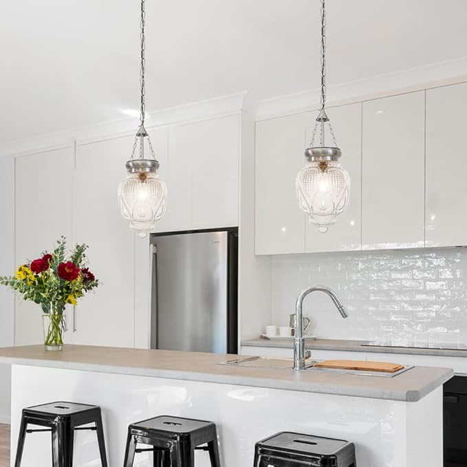 Modern Pendant Light, Brushed Nickel Pendant Light for Kitchen Island, Adjustable Hanging Ceiling Light Fixture, Large Farmhouse Pendant Kitchen Island Lighting for Dining Room Bedroom Bar Office