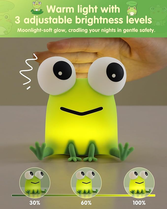 YISUN Frog Night Light for Kids, Soft Silicone Nursery Night Lamp Rechargeable LED Bedside Lamp with Timer, Cute Squishy Lamp for Boys Girls Room Decor Kawaii Toys