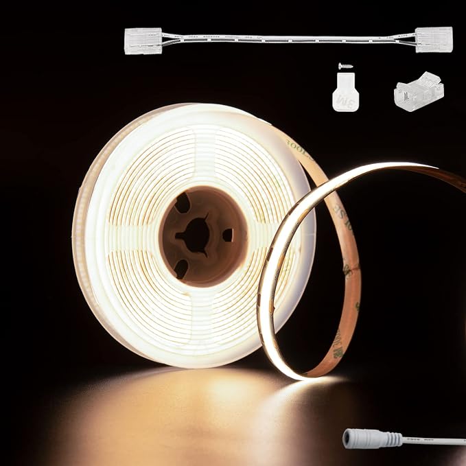 PAUTIX COB LED Strip Natural White 4000K DC12V, 18Ft/5.5M 2772LEDs CRI90+ Flexible LED Tape Lights for Cabinet Engineering Home DIY Lighting Project with 8mm COB Connector(Power Supply Not Included)