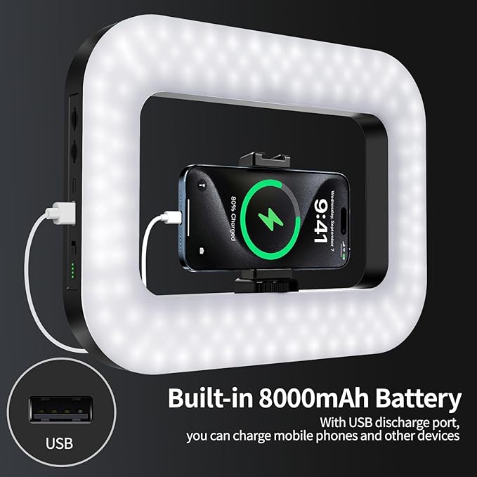 Cell Phone Light for Video Recording, Handheld Phone Stabilizer with Light, 8000mAh LED Selfie Phones Ring Light with Phones Holder, Smartphone Video Rig for Camera, Action Camera, Vlog, TikTok