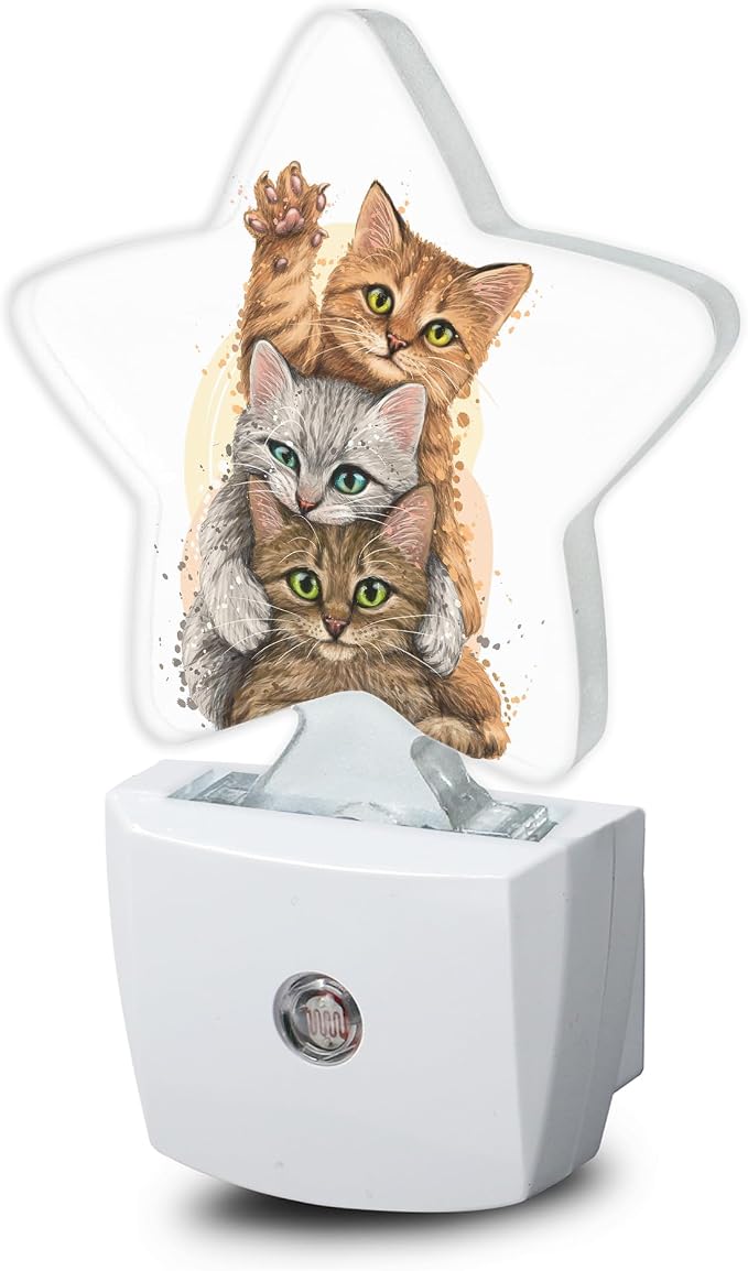 Cute Cat Night Light Plug-in Dusk to Dawn Smart Sensor White Led Nightlight for Bedroom Bathroom Kitchen Hallway Stairs Energy Efficient Decor Desk Lamp