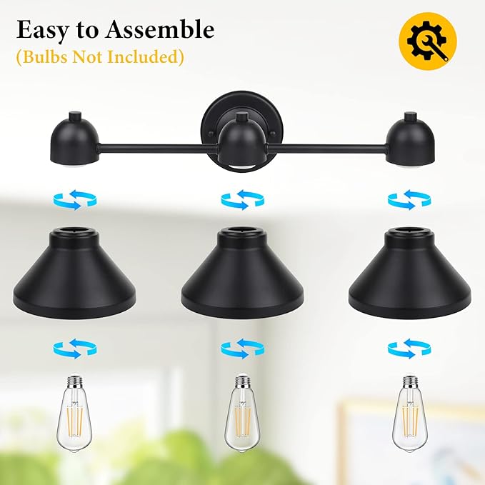Bathroom Light Fixtures, 3-light Vanity Light Over Mirror, Matte Black Metal Bathroom Light, Modern Farmhouse Rustic Industrial Indoor Wall Mount Lighting Sconce for Living Room Cabinet Hallway