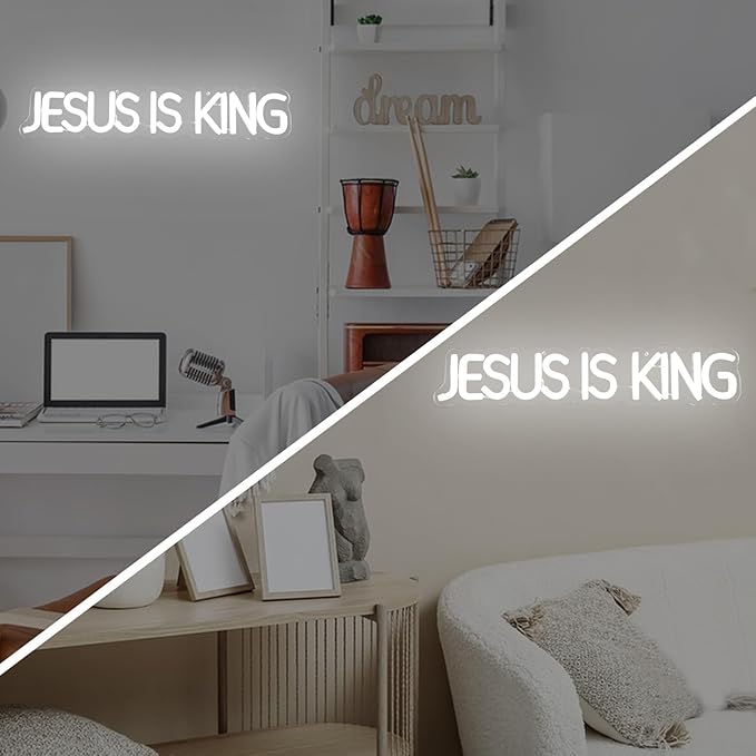 Jesus Is King Neon Sign Jesus Led Sign Dimmable Christ Is King Neon Light Sign Easter Lights God Light Up Sign for Christian Wall Decor Easter Christmas Gifts