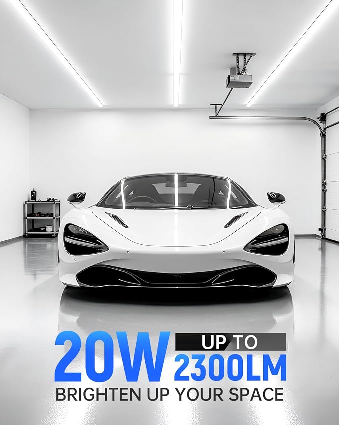 (6 Pack) 4FT T5 LED Integrated Fixture, 6500K,20W,2300LM(Super Bright White) Linkable LED Shop Light,Garage Ceiling and Cabinet Light,Strip Light,Corded Electric with ON/Off Switch