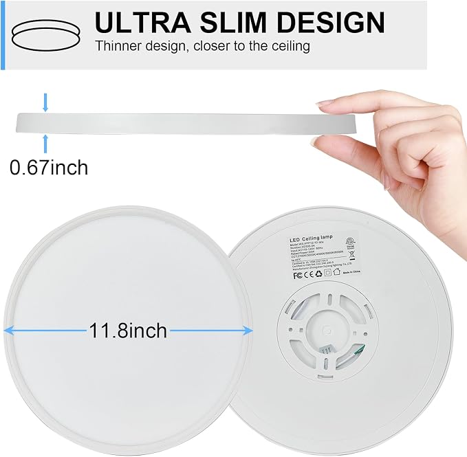 6Pack LED Flush Mount Ceiling Light: 12 inch Super Slim Dimmable & 5CCT (2700-6000K) Kitchen Lighting Fixtures Ceiling - 24W White Low Profile Ceiling Lamp for Bedroom Garage Hallway