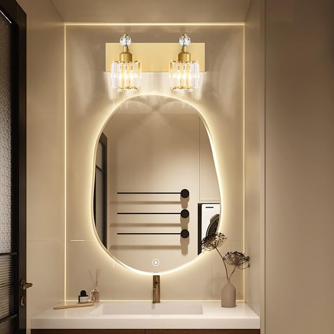 PRESDE 2 Crystal Bathroom Lights Fixtures Modern Gold Vanity Lights Fixtures Over Mirror Modern Bath Wall Lighting
