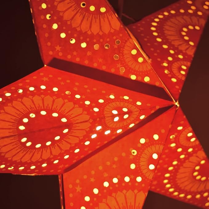 Sunflower Red Paper Star Lantern with 12 Foot Power Cord Included